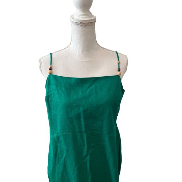 Rachel Zoe Emerald Green Linen Midi Dress L - Picture 2 of 6